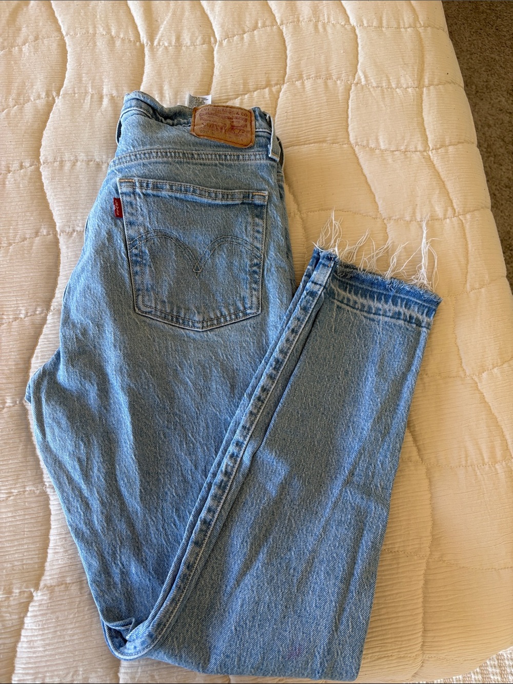 Levi's Light Blue Straight-Leg Jeans with Raw Hem